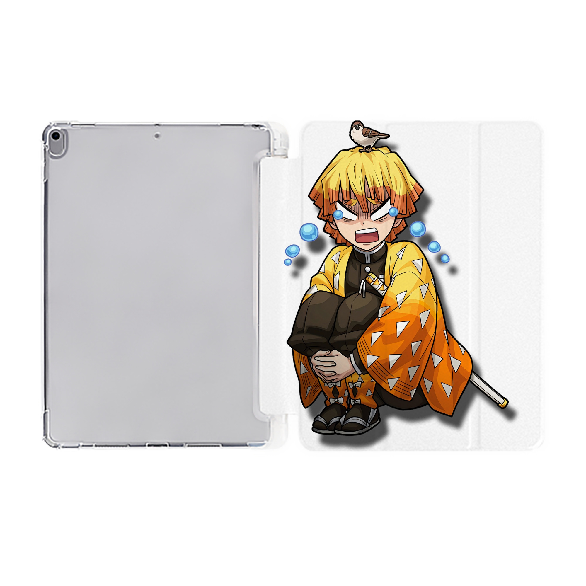 （画像用） 鬼滅の刃（きめつのやいば）我妻 善逸／あがつま ぜんいつ Agatsuma Zenitsu IPad ケース ペン収納付き 三つ折りスタンド PUレザー×シリコン 対応機種9.5/10.5/10.9インチ